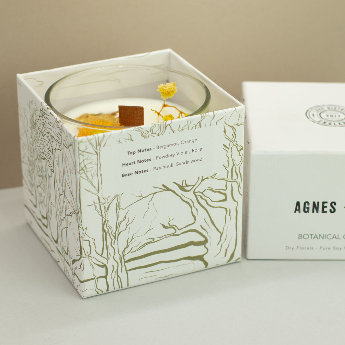 Agnes + Cat botanisk soyalys – Rydal Oudh – åpnet gaveeske