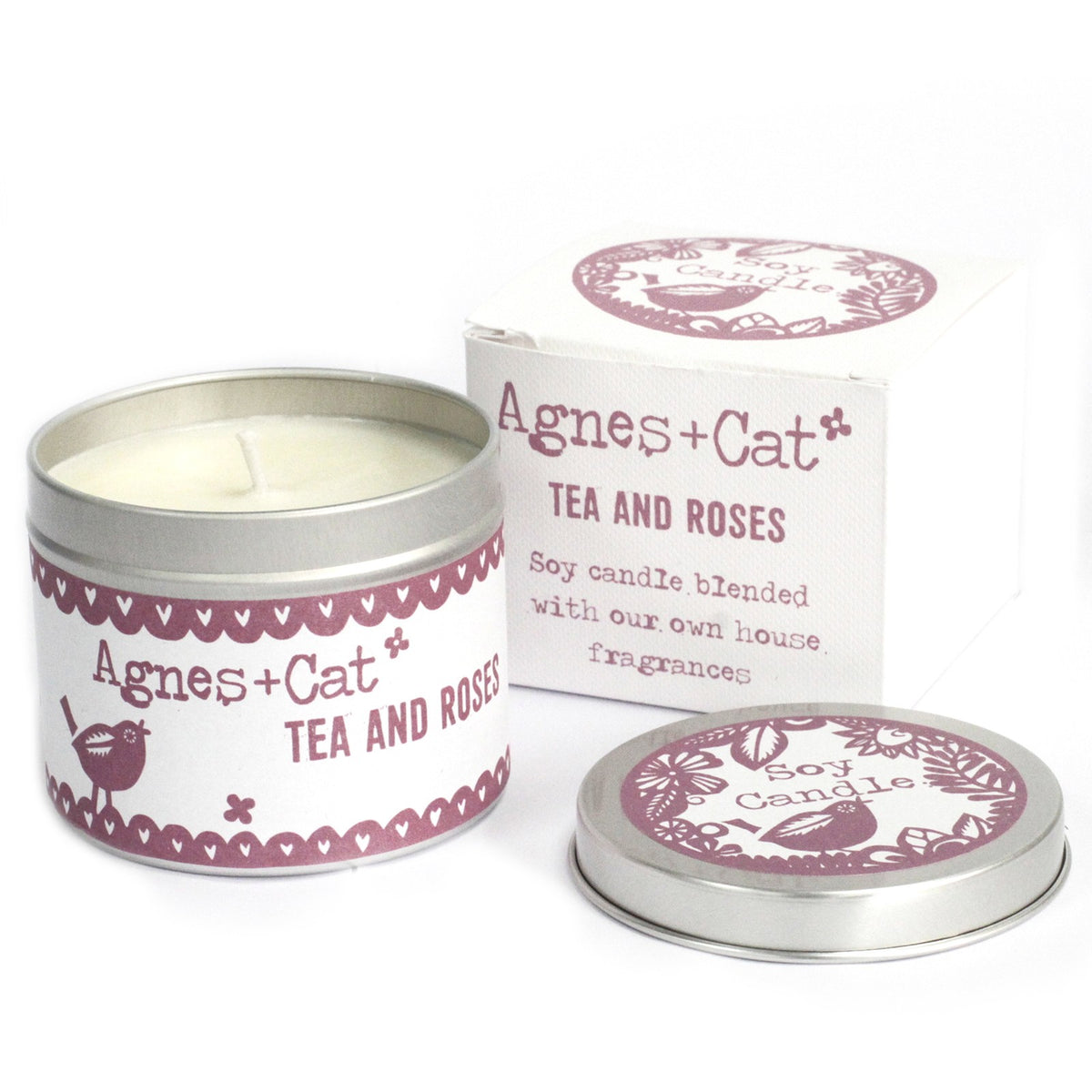 Agnes + Cat duftlys i boks – Tea & Roses