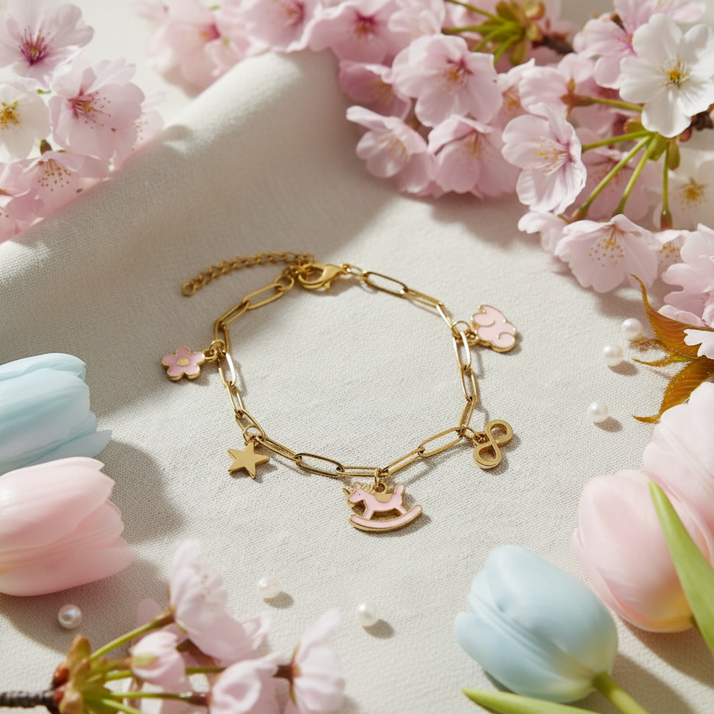 Armbånd med charms rosa