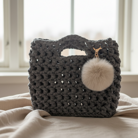Skifer - Heklet veske i mørk grå