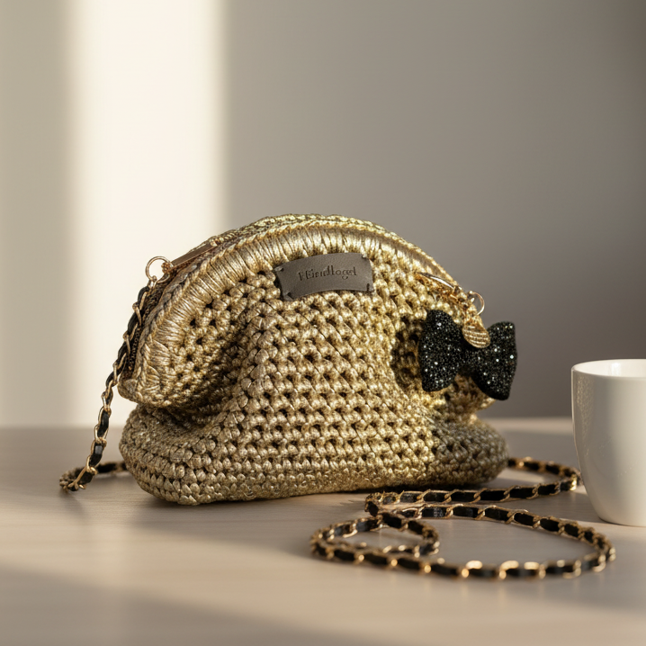 Golden clutch  - Heklet veske i champagne-gull