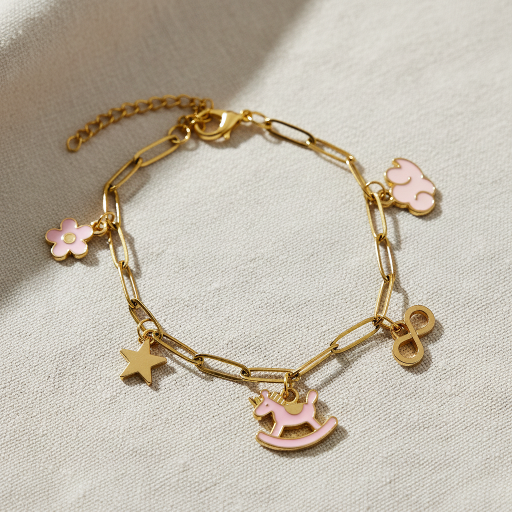 Armbånd med charms rosa