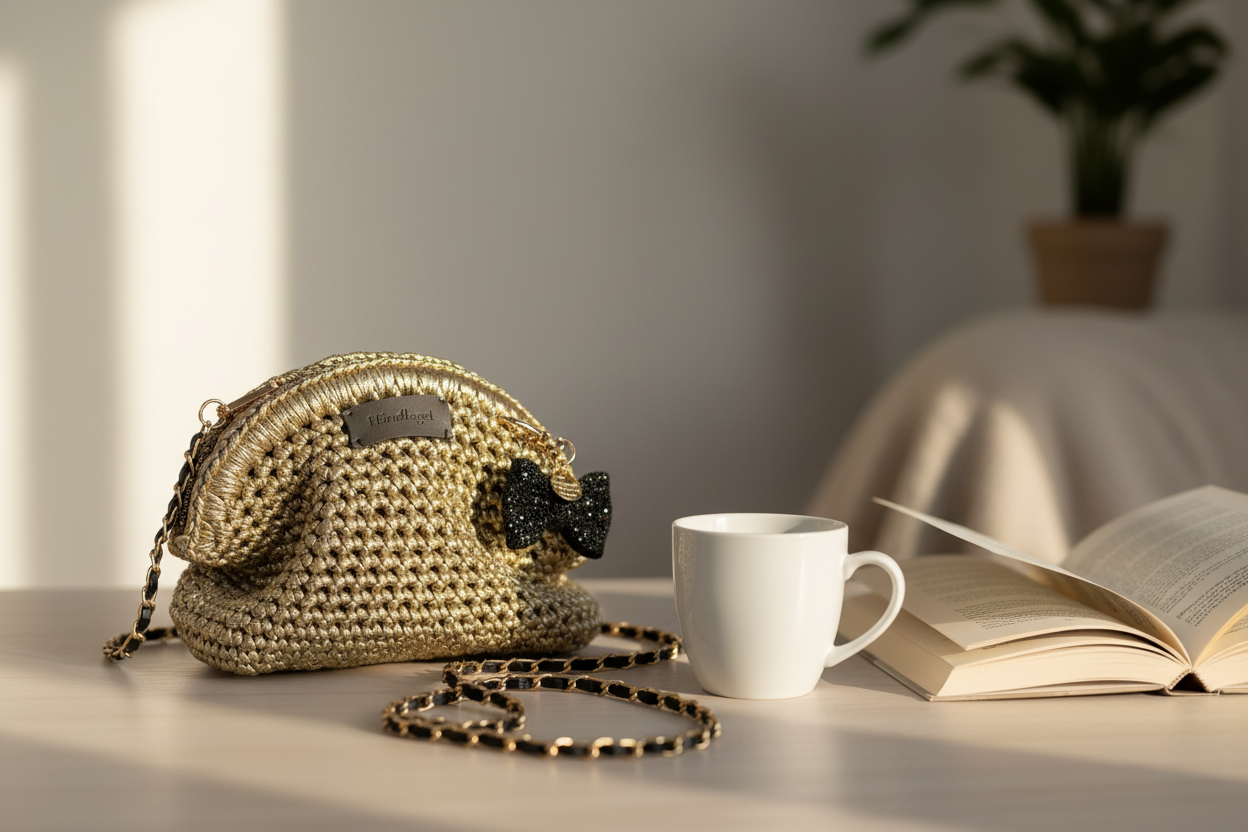 Golden clutch  - Heklet veske i champagne-gull