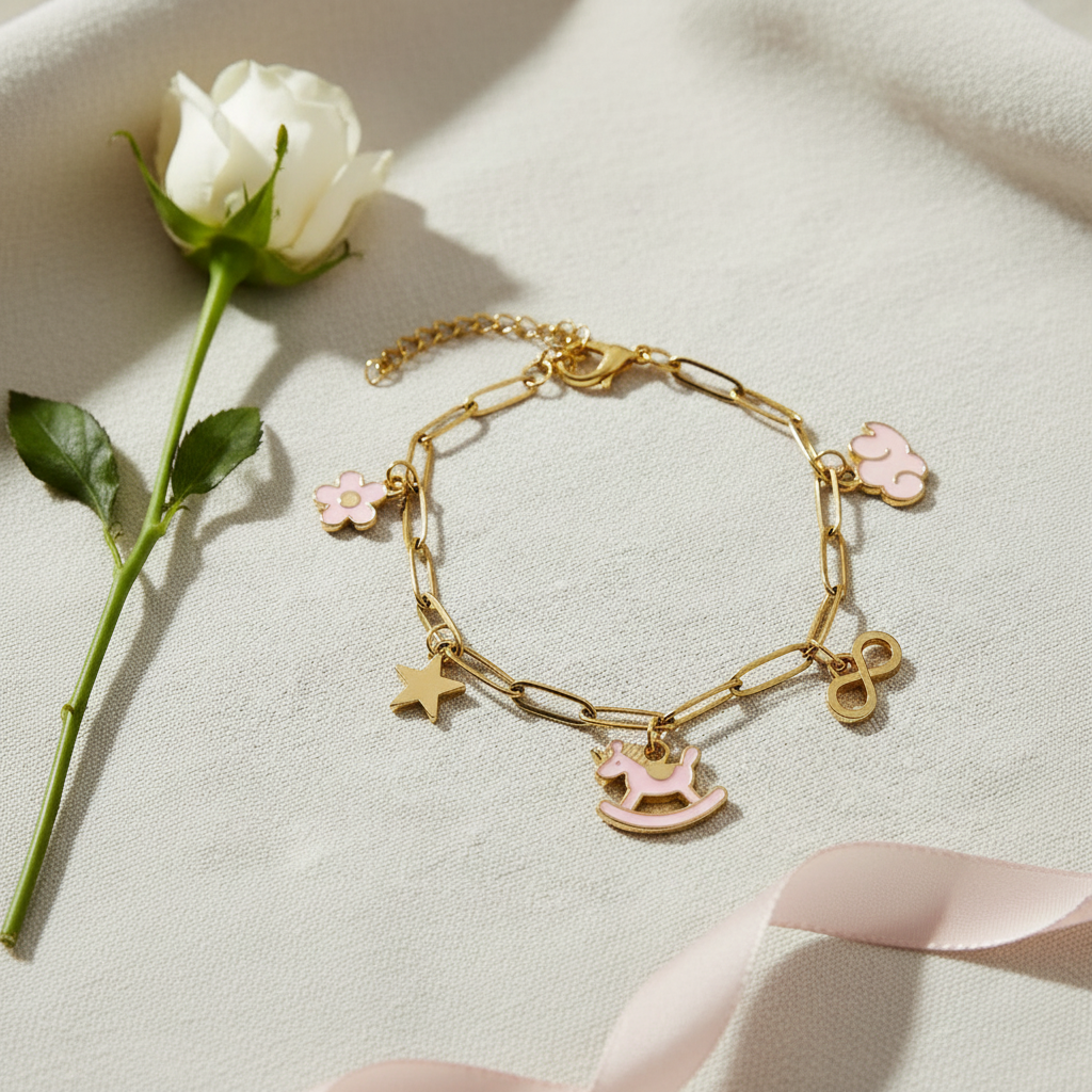 Armbånd med charms rosa